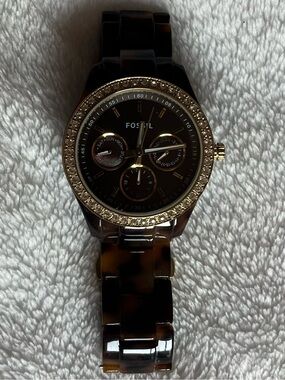 Fossil Stella multifunction tortoise resin watch, model number ES2795